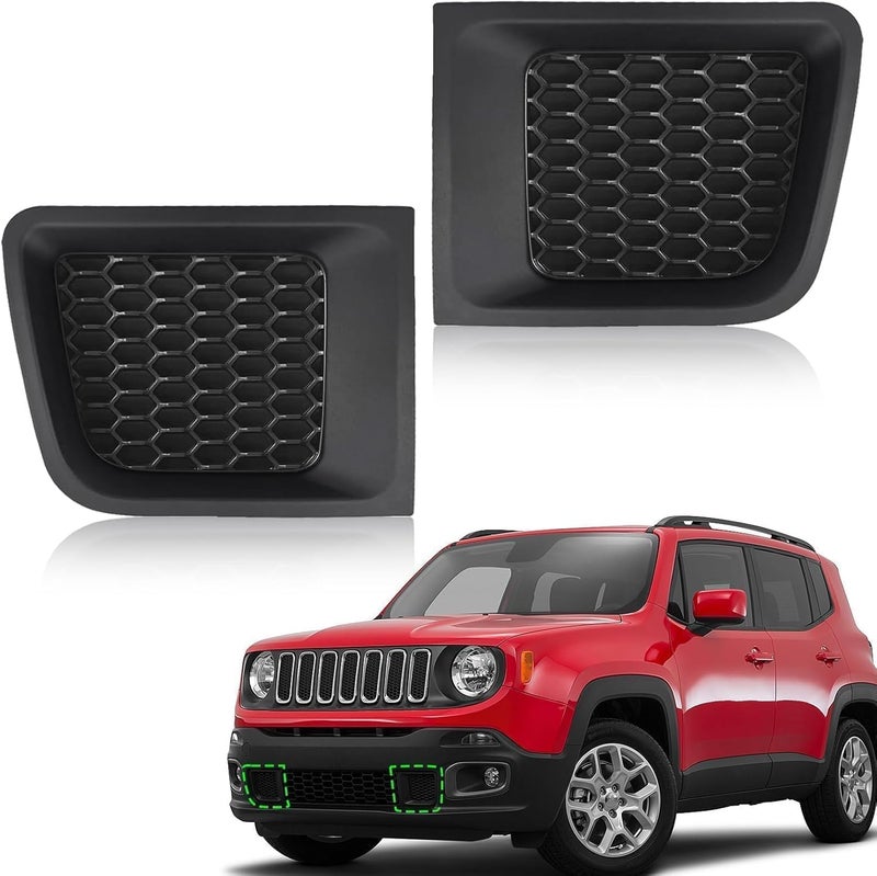 Jlong Front Pair Bumper Grille Inserts bezel cover Replacement for Jeep Renegade 2015 2016 2017 2018, LH+RH - Image 1